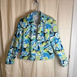 Emma Bright Floral Print Top in Blue & Green